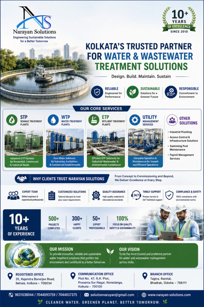 Narayan Solutions water treatment and wastewater management services with STP, WTP, ETP, and sustainable engineering solutions