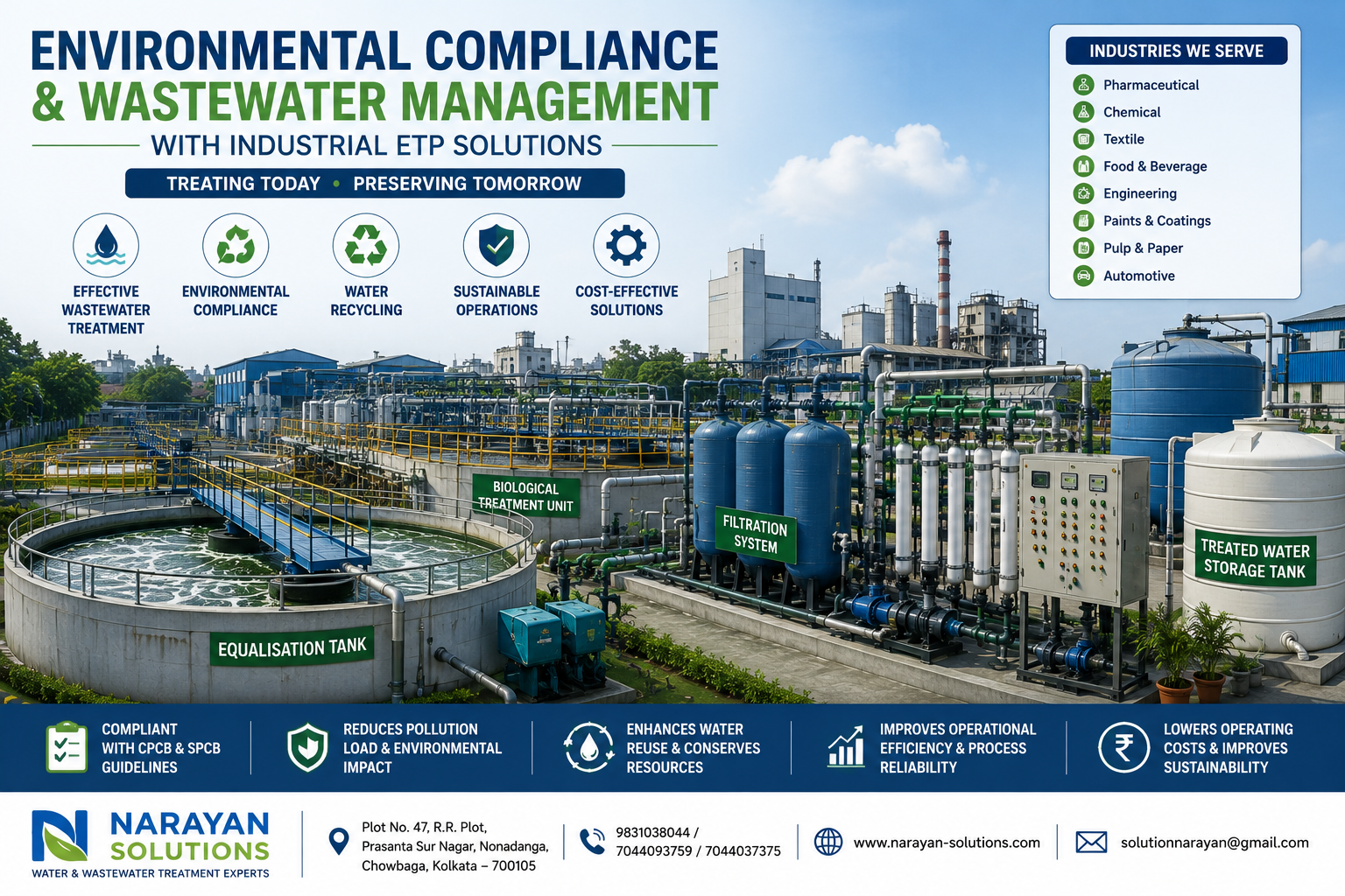 Environmental compliance and industrial wastewater management using an ETP plant